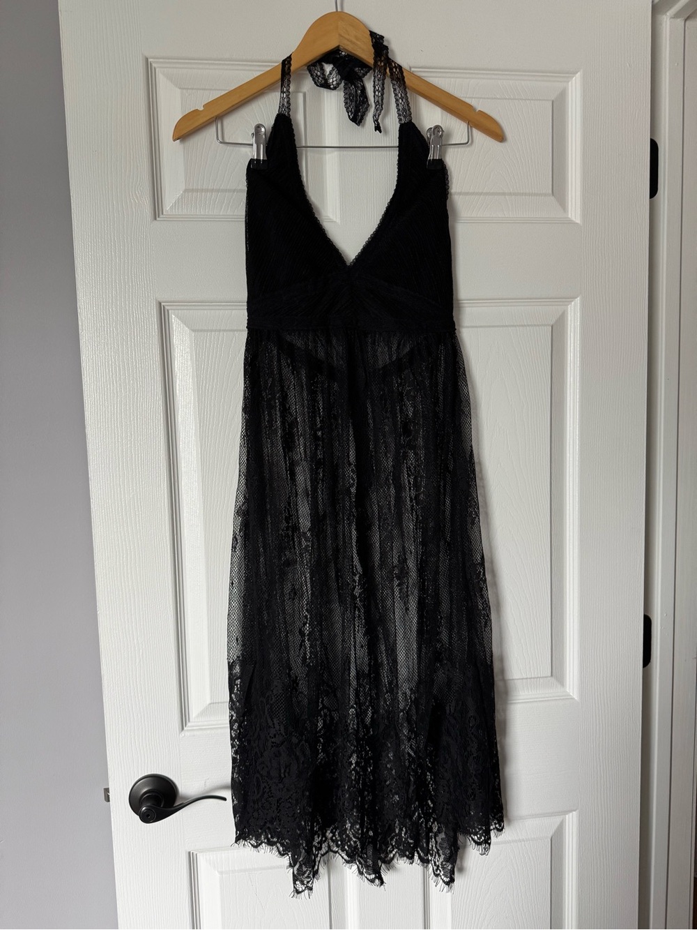 Nasty Gal Black Lace Halter Midi Dress with Sheer Skirti